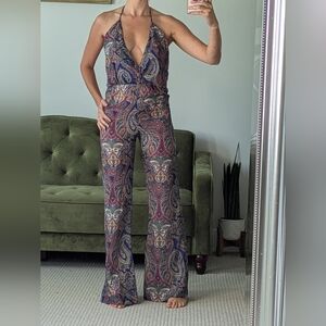 Tularosa Janelle Paisley jumpsuit romper Wide Leg Open Back Xs Spring Summer